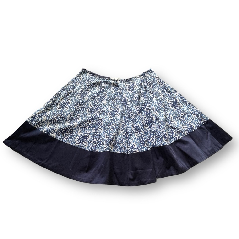 Milly Blue/White Floral Colorblock Hem Circle Skirt Women's Size Large Nautical